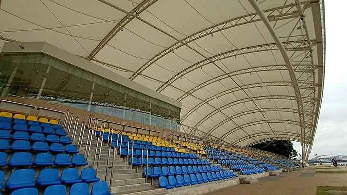 Steel space truss roof system sports stadium