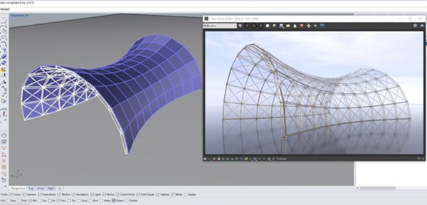 Rhino Grasshopper parametric modeling interface illustrating enhanced truss construction design optimization